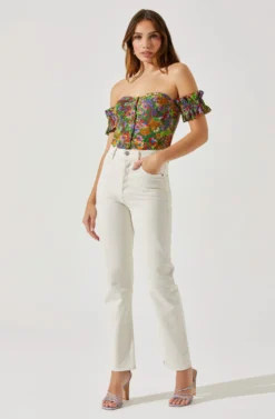 Off Shoulder Floral Ruffle Corset Top -Larana Style Shop AT17767P GREENMULTIFLORAL 2 scaled