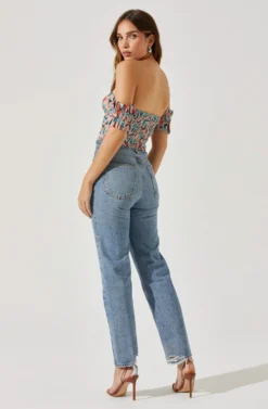 Off Shoulder Floral Ruffle Corset Top -Larana Style Shop AT17767P TEALCORALABSTRACT 5 scaled