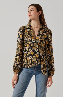 Asymmetrical Collared Floral Wrap Top 20 Asymmetrical Collared Floral Wrap Top -Larana Style Shop AT17922 BLACKYELLOWFLORAL 3 scaled