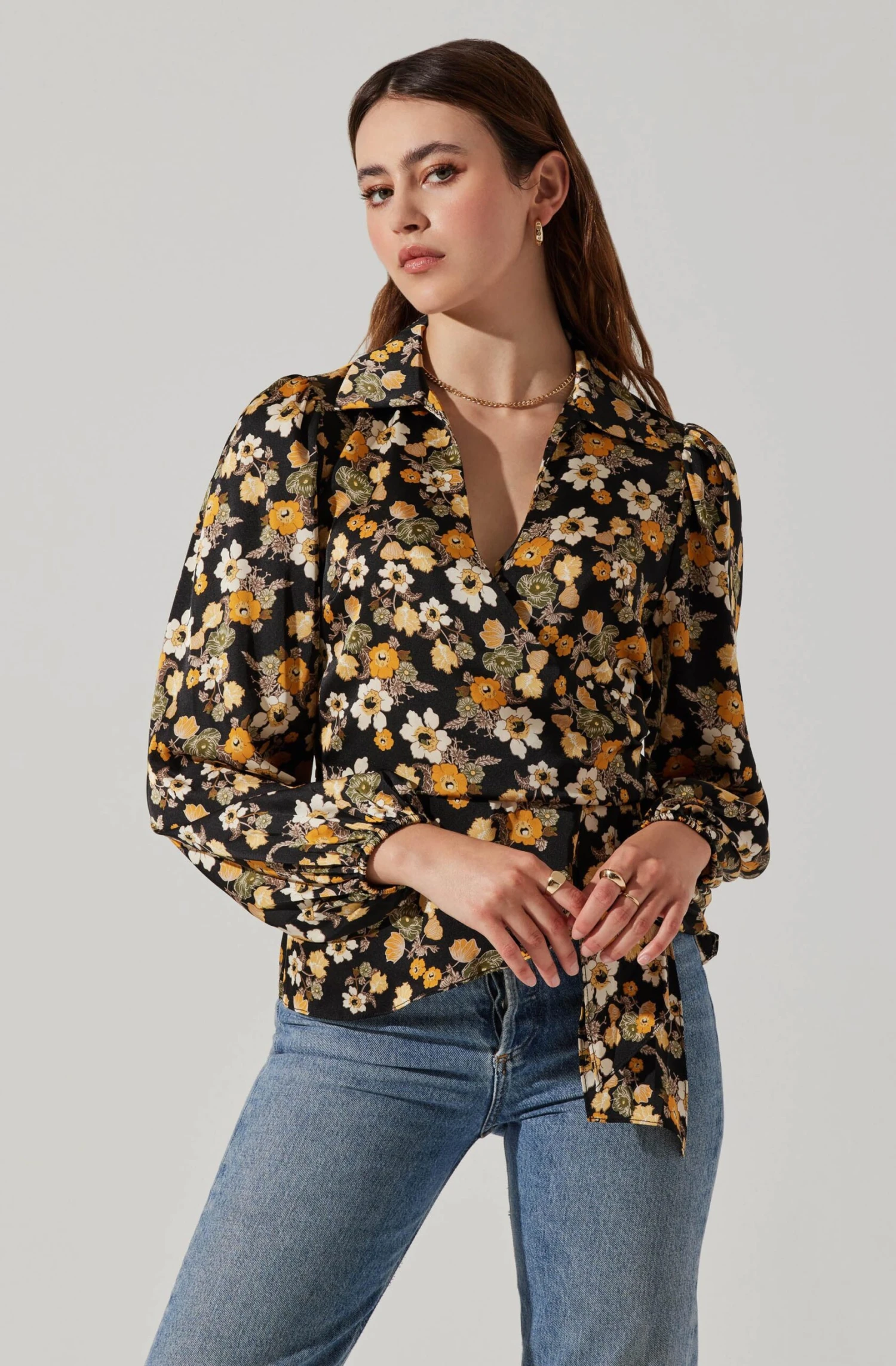 Asymmetrical Collared Floral Wrap Top 7 Asymmetrical Collared Floral Wrap Top - Image 7