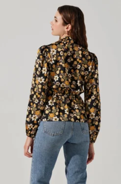 Asymmetrical Collared Floral Wrap Top 23 Asymmetrical Collared Floral Wrap Top -Larana Style Shop AT17922 BLACKYELLOWFLORAL 6 scaled