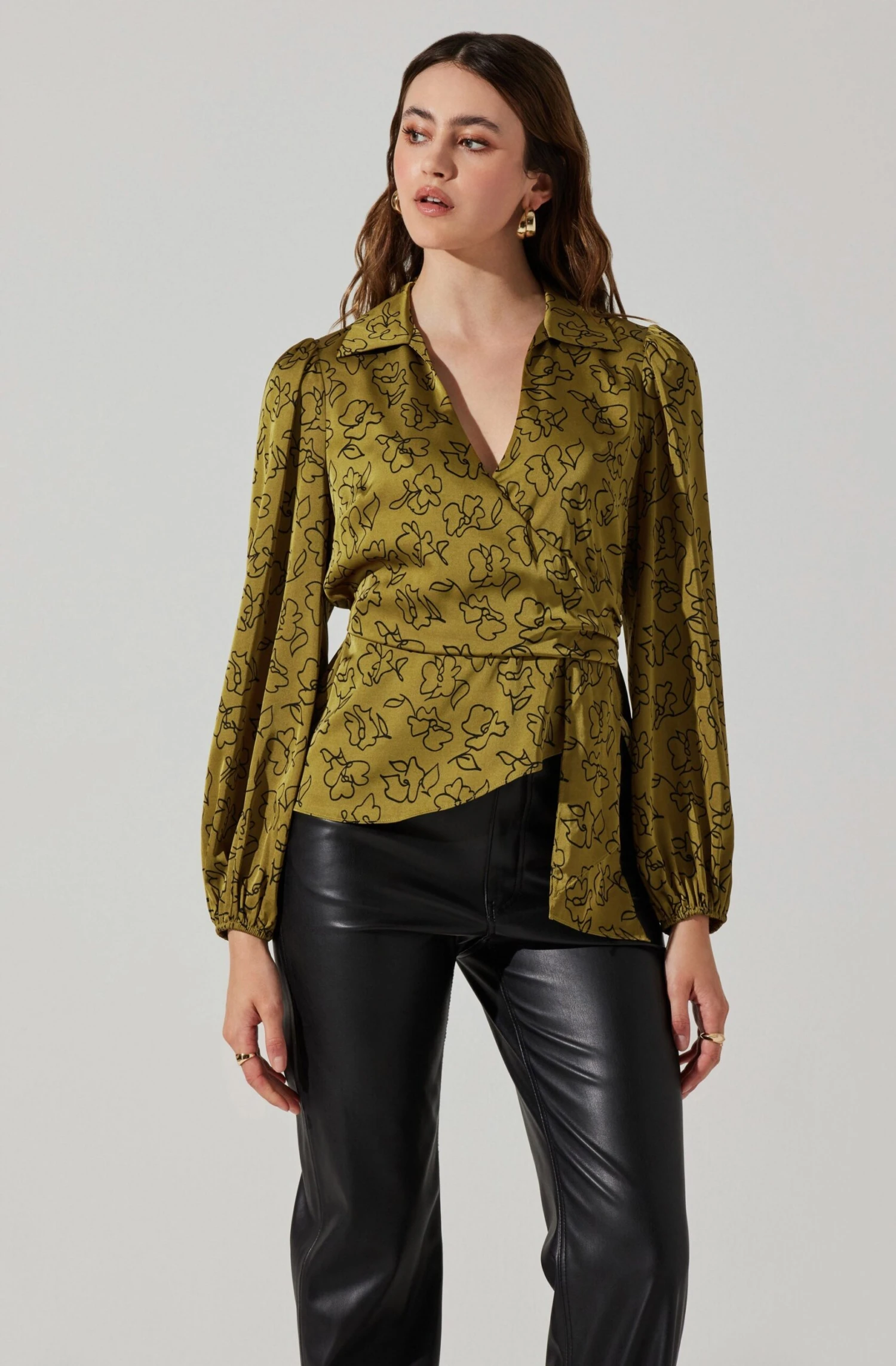 Asymmetrical Collared Floral Wrap Top 1 Asymmetrical Collared Floral Wrap Top