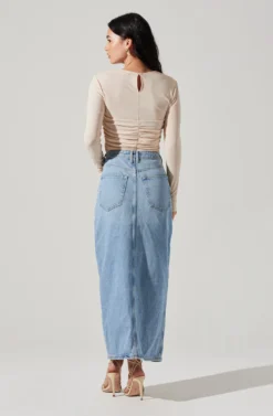 Center Ruched Long Sleeve Top -Larana Style Shop AT17923 CREAM 5 scaled