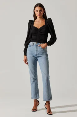 Long Sleeve Ruched Puff Sleeve Top -Larana Style Shop AT17932YS BLACK 1 scaled