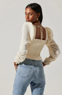 Long Sleeve Ruched Puff Sleeve Top -Larana Style Shop AT17932YS CREAM 6 scaled