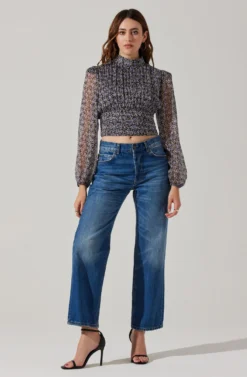 Floral Puff Sleeve Mock Neck Top -Larana Style Shop AT17933 BLACKPURPLEFLORAL 1 scaled