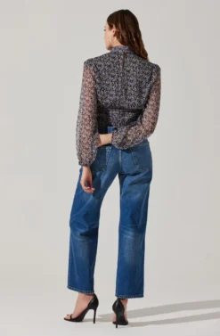 Floral Puff Sleeve Mock Neck Top -Larana Style Shop AT17933 BLACKPURPLEFLORAL 5 scaled