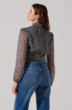 Floral Puff Sleeve Mock Neck Top -Larana Style Shop AT17933 BLACKPURPLEFLORAL 6 scaled