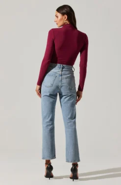 Asymmetrical Pleated Cutout Mock Neck Top -Larana Style Shop AT17934 BERRY 5 scaled