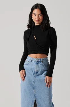 Asymmetrical Pleated Cutout Mock Neck Top -Larana Style Shop AT17934 BLACK 1 scaled
