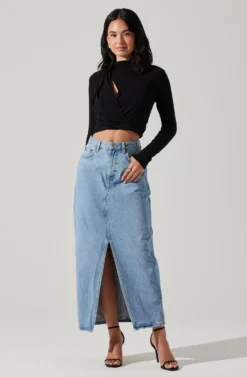 Asymmetrical Pleated Cutout Mock Neck Top -Larana Style Shop AT17934 BLACK 2 scaled