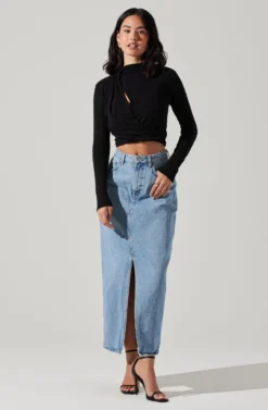 Asymmetrical Pleated Cutout Mock Neck Top -Larana Style Shop AT17934 BLACK 4 scaled