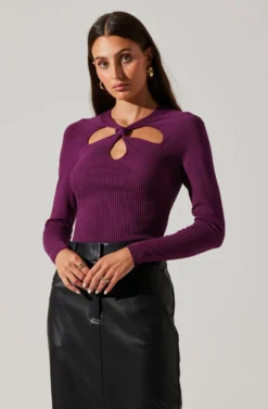 Twist Neck Cutout Sweater -Larana Style Shop AT17944 PLUM 1 scaled