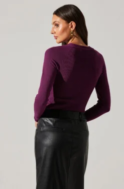 Twist Neck Cutout Sweater -Larana Style Shop AT17944 PLUM 2 scaled