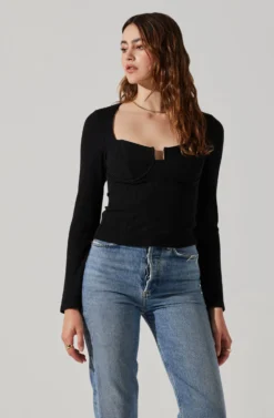 Long Sleeve Cupped Bust Knit Top -Larana Style Shop AT17996 BLACK 3 scaled