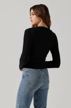 Long Sleeve Cupped Bust Knit Top -Larana Style Shop AT17996 BLACK 6 scaled