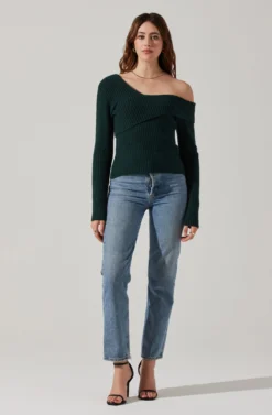 Asymmetrical Foldover Sweater -Larana Style Shop AT18062 DEEPGREEN 1 scaled