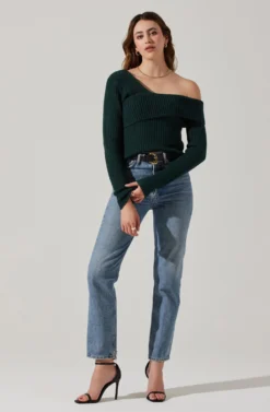 Asymmetrical Foldover Sweater -Larana Style Shop AT18062 DEEPGREEN 2 scaled