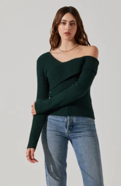 Asymmetrical Foldover Sweater -Larana Style Shop AT18062 DEEPGREEN 3 scaled
