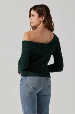 Asymmetrical Foldover Sweater -Larana Style Shop AT18062 DEEPGREEN 6 scaled