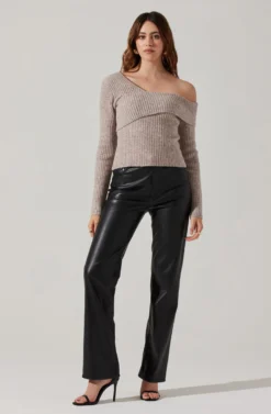 Asymmetrical Foldover Sweater -Larana Style Shop AT18062 TAUPE 2 scaled