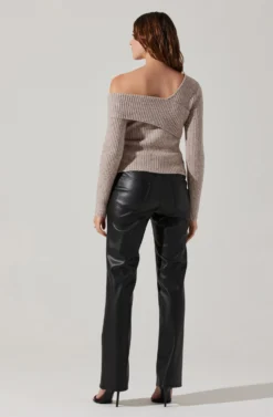 Asymmetrical Foldover Sweater -Larana Style Shop AT18062 TAUPE 5 scaled
