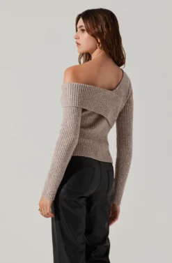 Asymmetrical Foldover Sweater -Larana Style Shop AT18062 TAUPE 6 scaled
