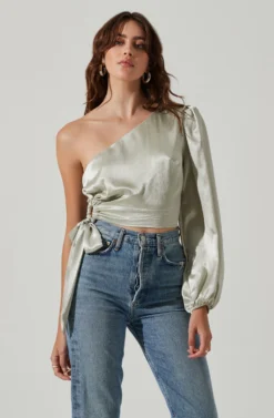 One Shoulder Side Tie Long Sleeve Top -Larana Style Shop LT17210 FCI MINTMOJITO 4 scaled