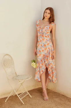 Mahalia Floral Sweetheart Ruffle Midi Dress -Larana Style Shop MAY SummerWeddingRefresh 5.4 7329 scaled