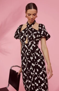 Hailey Geo Print Halter Midi Dress -Larana Style Shop RESORT 1732 scaled